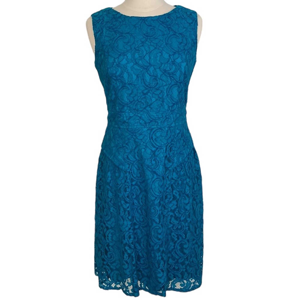 Adrianna Pappel Peacock Blue Lace Cocktail Party Dress